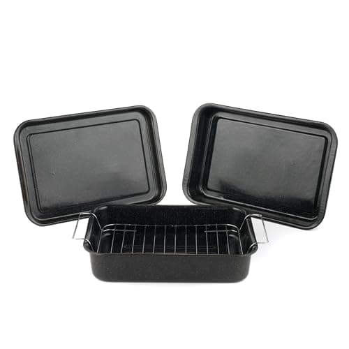 Image of Russell Hobbs COMBO-1970 Romano Vitreous Enamel 36 CM Baking Tray, 36 CM Roaster and 34 CM Roaster with Rack