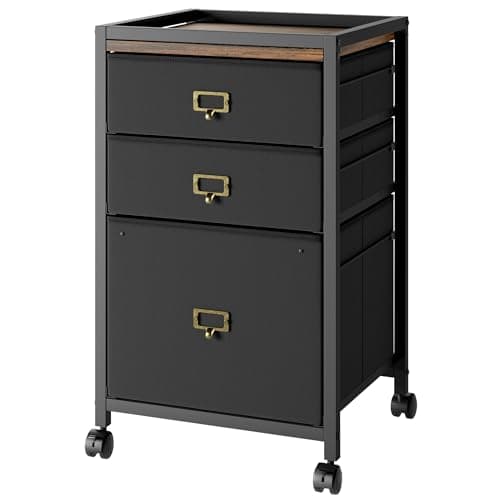 Image of Aptliton 3-Drawer Mobile Filing Cabinet for Home Office, Retro Black Under Desk Rolling Organizer with Metal Handles & 4 Wheels, 67 x 40 x 37cm