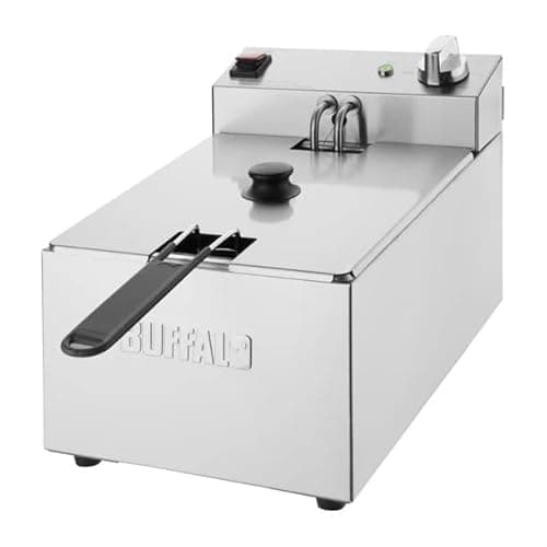 Image of Buffalo Single Tank Single Basket 5Ltr Countertop Fryer 2.8kW - Kitchen Commercial Stainless Steel Deep Fat Fryer Machine for Chips, French Fries, Donuts CU616