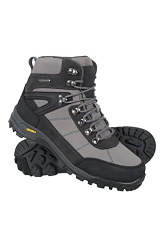 Image of Mountain Warehouse Storm Mens Waterproof Boots - IsoGrip, Durable Rain Shoes, Mesh Lining Hiking Boots, Heel & Toe Bumpers - Spring Summer, Walking, Travelling Dark Grey Adult Shoe Size 7