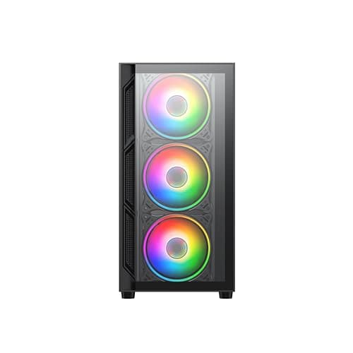 Image of Vida Lucid Black ARGB Gaming Case w/Glass Front And Side, Micro ATX, 4x ARGB Infinity Fans