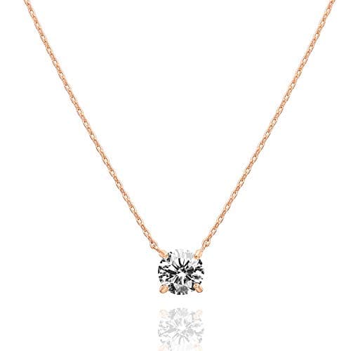 Image of PAVOI 14K Gold Plated Crystal Solitaire 1.5 Carat (7.3mm) CZ Dainty Choker Necklace | Rose Gold Necklaces for Women