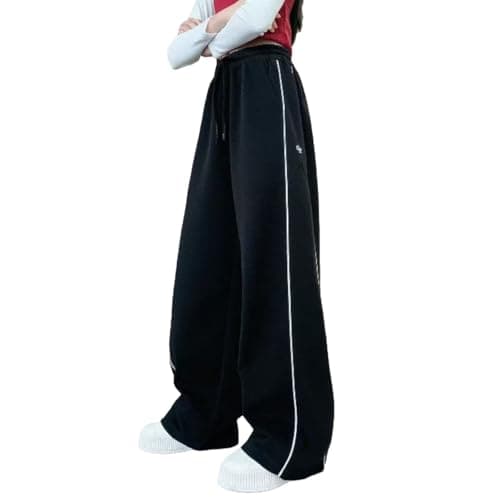 Image of Teen Girls Baggy Sweatpants Kids Straight Wide Leg Joggers Pants Youth Trendy Casual Sportswear Juniors Lounge Bottoms (Black,15 Years-16 Years)