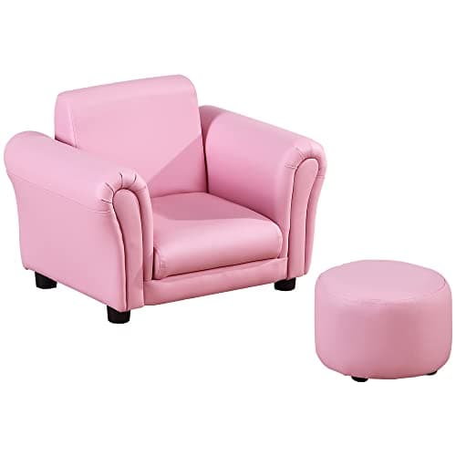Image of HOMCOM Children's Armchairs Toddler Chair Sofa Single Seater Childrens Armrest w/Footstool - Pink