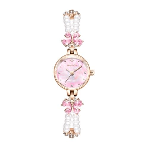 Image of BIEWO Women Watches Bracelet Diamond Watch for Ladies Female Pearl Rose Gold Fashion Luxury Analog Quartz Casual Girls Wife Gifts Wrist Watch for Women (8164 Rose Golden Pink)