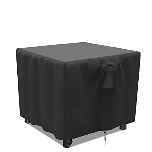 Image of Fenghome Fire Pit Cover, Waterproof Square Fire Pit Cover with Adjustable Hem for Garden Furniture Fire Pit Table Heavy Duty Windproof Outdoor Fireplace Cover-84x84x44cm (Black)