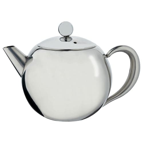 Image of Café Olé Rondeo Infuser Teapot, stainless steel round infuser teapot with removable infuser basket, mirror finish, 17oz (500ml, 5 cups), Silver