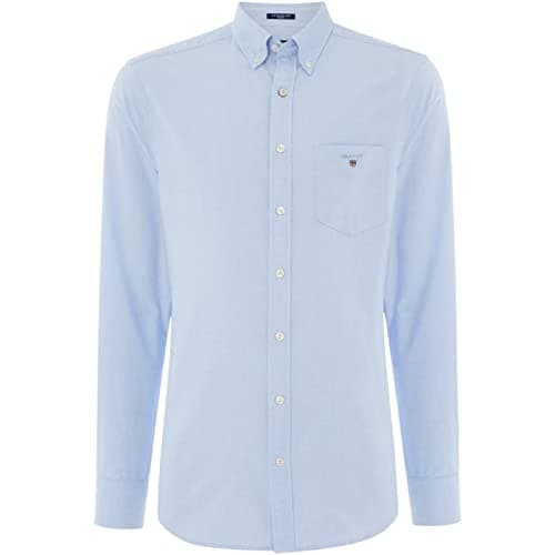 Image of GANT Men's THE Oxford Shirt REG BD Regular Fit Plain Button Down Long Sleeve Sport Shirt, Blue (Capri Blue), Medium (Manufacturer Size: M)
