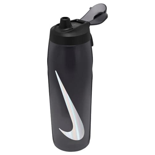Image of Nike Refuel Bottle Locking Lid 32oz 946 ml Water Bottle Sports Bottle Training Fitness Leakproof, Anthracite/Black/Silver Iridescent