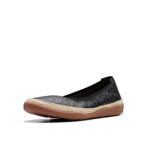Image of Clarks Women's Elaina Rae Ballet Flat, Black Leather, 7
