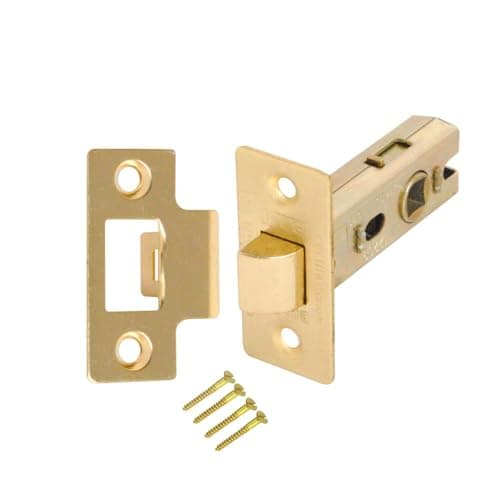 Image of Door Tubular Latch Brass 64mm Mortice Latch Lubricant Rebate Latch with Polished Plate & Screws Internal Door Catch Handles Fire Rated Tubular Latches.