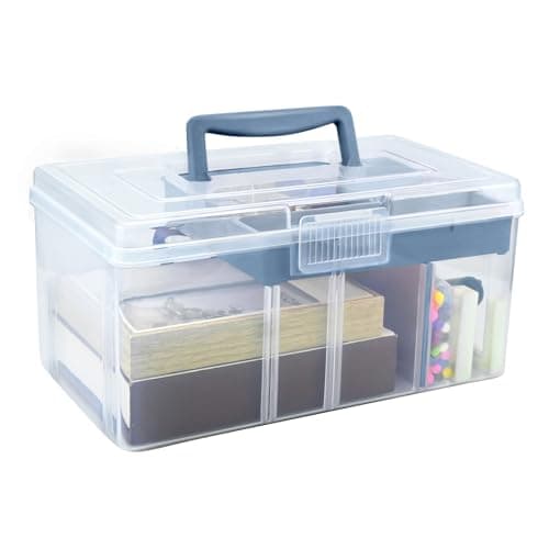 Image of Joyseedi Stackable Clear Storage Craft Box with Lid, Mulit Purpose Storage Boxes with Compartment Tray Plastic, Medicine Chest Portable for Storing Toys, Arts Crafts, Stationery, Fishing (Blue)