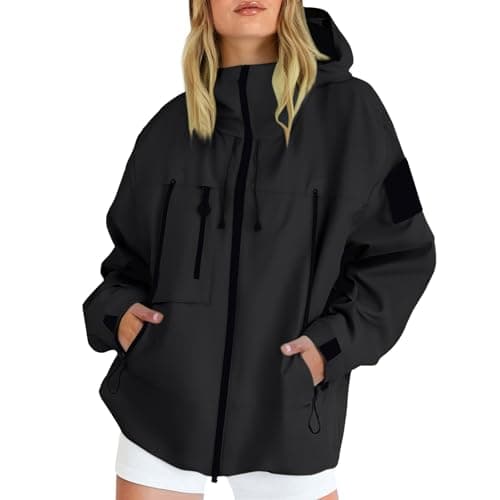 Image of Running Jacket Women, Casual Outdoor Raincoats with Hooded, Breathable Zip Up Softshell Jackets with Pockets, for Spring Fall Winter, Ladies Lightweight Jackets