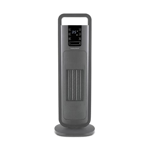 Image of Morphy Richards HeatFlux Ultra Thin 2kw Ceramic Tower Fan Heater, Remote Control, Compact, 20m2, ECO Mode, Anti-freeze, 24h Timer, Touch LED Display, Low Noise 45db, Oscillation, Grey, 825404