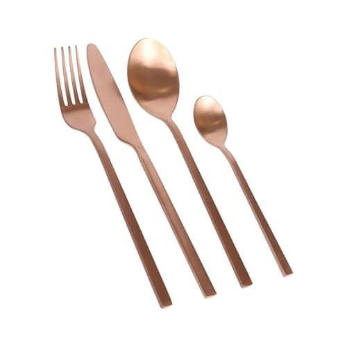 Image of Argon Tableware 16 Piece Copper Stainless Steel Cutlery Set – Modern Metallic Dining Set for 4 People with Knives, Forks, Spoons & Teaspoons – Elegant Dishwasher Safe Tableware