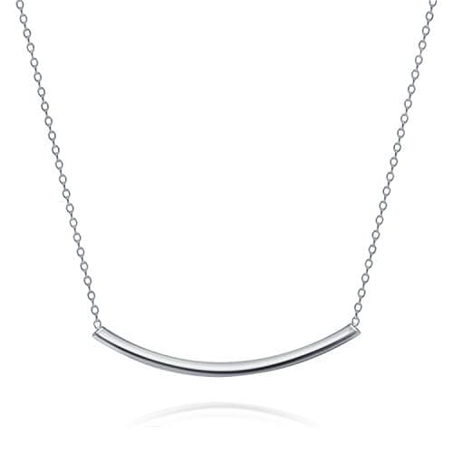 Image of Bling Jewelry Minimalist Delicate Thin Sideways Horizontal Round Tube Curved Bar Slide Pendant Necklace For Women Teen .925 Sterling Silver