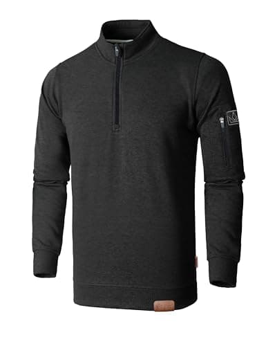 Image of JRC Just Royal Clothing Mens Quarter Zip Mock Neck Fleece Jumpers with Sleeve Zip Pocket, Casual 1/4 Zip Sweatshirts, Pullover, Sweater (Charcoal, XL)