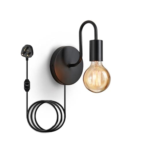 Image of Lightess Plug in Wall Light Dimmable, Retro Wall Light with Switch, Black Industrial Stepless Dimming Wall Lamp, E27 Metal Wall Sconce Indoor for Bedroom Beside Living Room