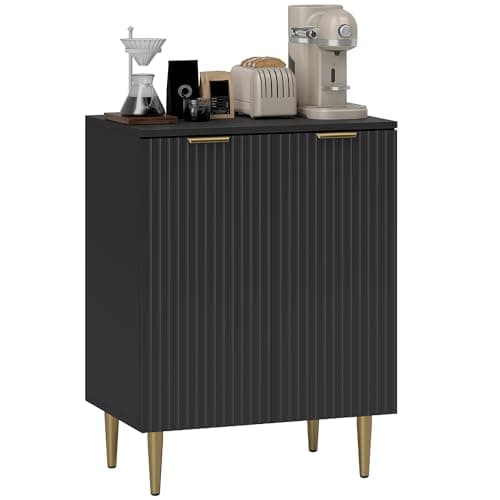 Image of HOMCOM Sideboard Buffet Cabinet, Modern Kitchen Storage Cabinet with 2 Doors and Adjustable Shelf, Living Room Sideboard with Metal Legs for Hallway, Black