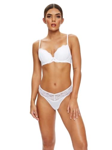 Image of Ann Summers Sexy Lace Padded Plunge Bra, Fuller Bust DD+, A-G Cup, Curve-Enhancing Womens Underwear with Padded Cups & Underwire, Removable Mini Pads for Smaller Sizes, Adjustable Straps White