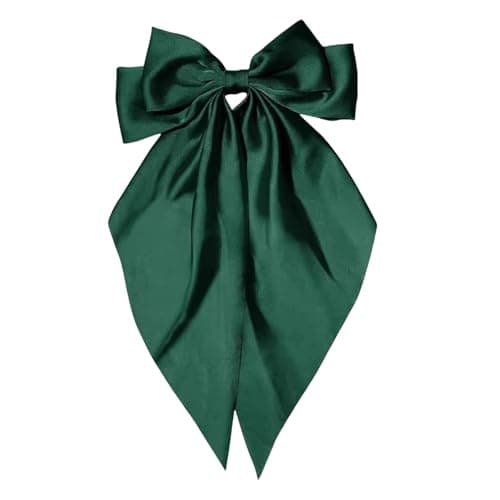 Image of Hair Bows for Women Green Clips Large Satin Ribbon Bow Accessories Silk Big Hairs Bow for Girls Cute Christmas Long Hair Bows for Girls Hair Clip(green)