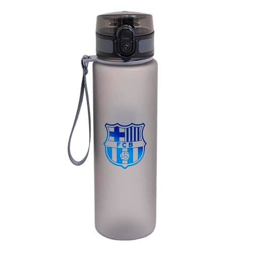 Image of FCB Sports Water Bottle Barcelona Young, Plastic 600 ml, with Contoured Mouthpiece, Matte Soft Touch Finish with Lanyard, 24 x 6.5 cm