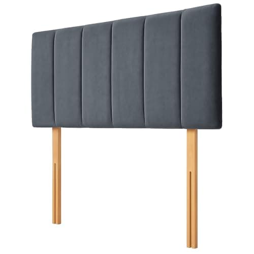 Image of Luxury Velvet Lined Upholstered Headboard for Divan Beds – 20-Inch Plush Padded Vertical Panel Design with Wooden Struts (Steel, 4ft 6inch double)