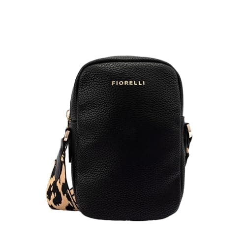 Image of Fiorelli Women's Effie Phone Crossbody, Small Mobile Phone Wallet Bag, Secure Zip & Adjustable Strap, Black Faux Leather