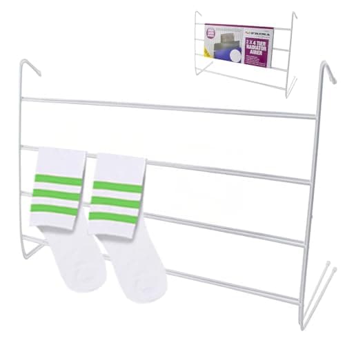 Image of 2 Pack Over Radiator Airer - 4 Tier Towel Rail Hanger to Dry Clothes | Indoor Cloth Rack, Hang Lightweight Towels Holder Laundry, Durable & Compact, Small Clothes Drying Rack - Space Saving
