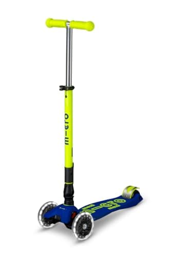 Image of Micro Scooters | Maxi Micro Deluxe Foldable Children's Scooter | Big Wheels | Handlebar Adjustable | 5-12yrs | Boys & Girls | Navy/Yellow