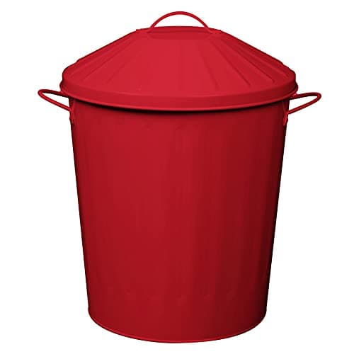 Image of simpa 40L Colourful Vintage Style Metal Tapered Dustbins & Lids - Red 46cm (H) x 32.5cm (Dia)