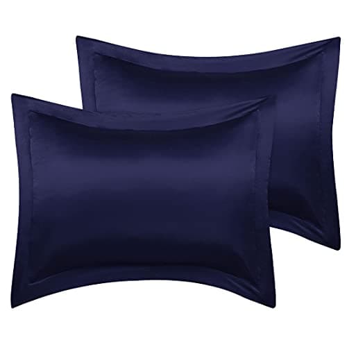 Image of sourcing map Luxury Satin Oxford Pillowcases, Pair of 2 Navy Pillow Shams 20 x 26 Inch with Envelope Closure, Standard Size Pillow Cases Covers