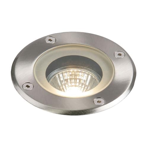 Image of Saxby Pillar 50W Round Polished Stainless Steel IP65 Outdoor Decking Driveway Recessed Buried Uplighter