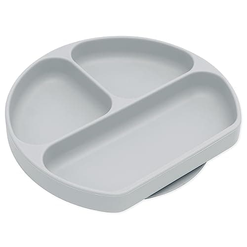 Image of Bumkins Silicone Grip Dish, Suction Plate, Divided Plate, Baby Toddler Plate, BPA Free, Microwave Dishwasher Safe - Grey