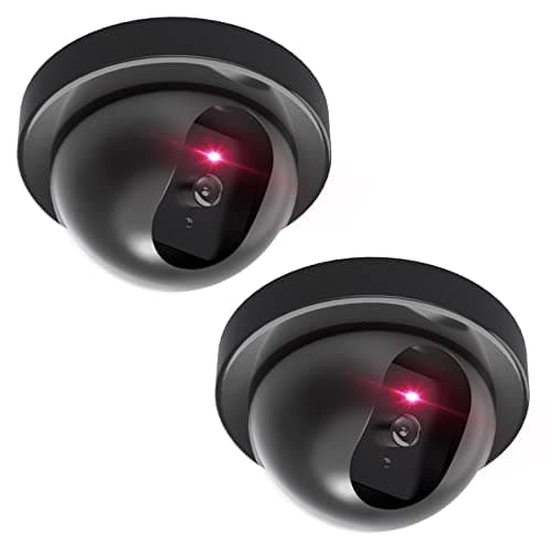 Image of WALI Dummy Camera, Dome Fake Security CCTV Camera with Flashing Red LED Light, Simulated Surveillance Cameras with Security Alert Sticker Decals (SD-2), 2 Packs, Black