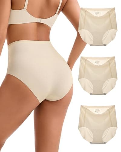 Image of INNERSY Nude No Vpl Knickers for Women High Waist Seamless Underwear Soft Ladies Full Briefs 3 Pack (18, 3 Classic Beige)