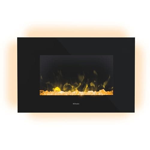 Image of Dimplex Toluca Deluxe Optiflame Electric Wall Fire, Black Wall Mounting Fire with 4 Colour Themes, Mood Lighting, Bluetooth Speaker, 2 Fuel Beds, Adjustable 2kW Fan Heater and Sleep Timer