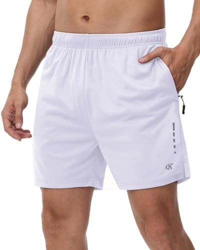 Image of Tyhengta Gym Shorts Mens with Zip Pockets Sport Training Running Shorts Quick Dry Summer Jogging Shorts 5 inch White,M