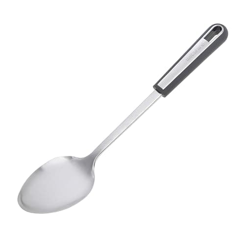 Image of Wiltshire Aspire Solid Spoon, Stainless Steel, Stirring & Serving Utensil, Cooking Spoon, Anti-Slip Soft Touch Handle, Grey & Silver, 35x7.2x6cm
