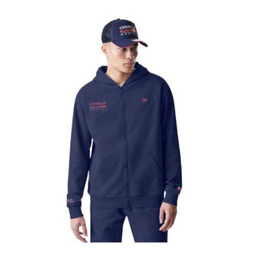 Image of New Era Red Bull Racing F1 Team Official Formula 1 Oversized Zip Hoodie Navy/Red, Blue, L