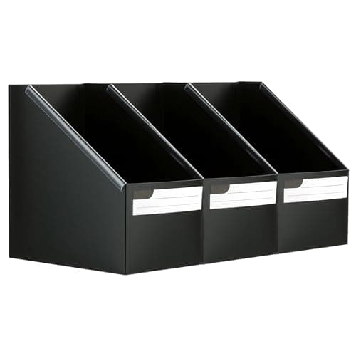 Image of Marte Vanci Magazine File Holder, 3 Pack Plastic Magazine Rack with Labels Foldable A4 File Folder Holders Document Organiser for Office Home Desk Shelf Paper Book Storage Organisation Black