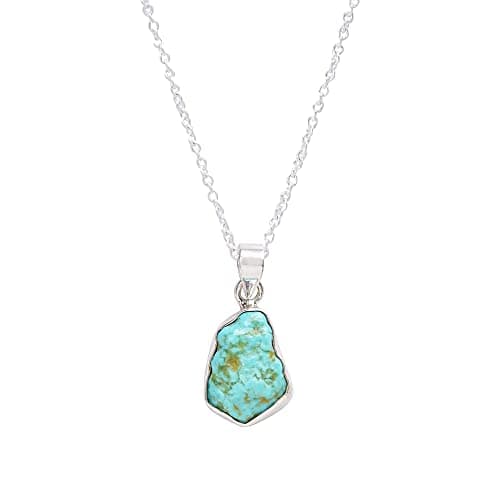 Image of GEMKORA Natural Real Blue Raw Turquoise Crystals Bezel Pendant Necklace, Healing Rough Gemstone, Birthday, Christmas Gift Jewelry, Silver Jewellery 18 inch