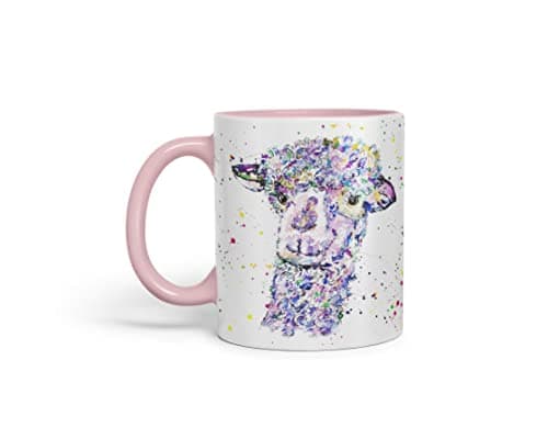 Image of Vixar Llama lama Wildlife Farm Animals Watercolour Art Coloured Mug Cup Gift Birthday Work Office Tea Coffee (Pink)