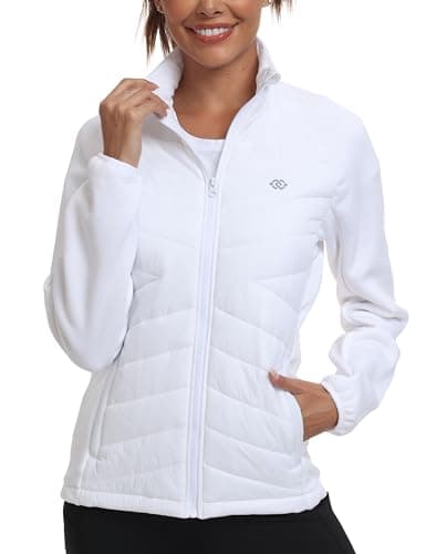 Image of MoFiz Women's Lightweight Quilted Jacket Packable Hybrid Puffer Jackets Stand Collar Casual Transition Coat with Zip Pockets White US L