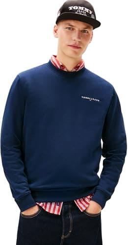 Image of Tommy Jeans Men's TJM REG LINEAR CREW EXT DM0DM20249 Pullover Sweatshirt, BLUE (Dark Night Navy), S