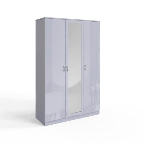 Image of FWStyle 3 Door Mirrored & Modern Wardrobe Grey High Gloss Bedroom Furniture & Storage Solutions