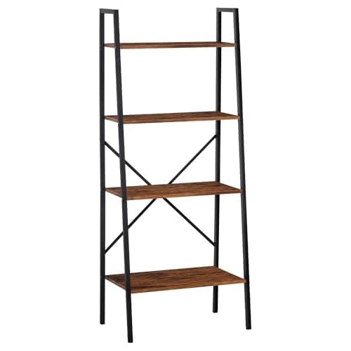 Image of HOMCOM Ladder Shelf, Bookshelf, 4-Tier Industrial Storage Rack for Living Room, Bedroom, Kitchen, Rustic Brown and Black