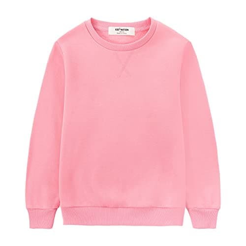 Image of Kid Nation Kids' Slouchy Soft Brushed Fleece Casual Basic Crewneck Sweatshirt for Boys or Girls S Pink
