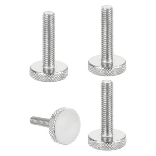 Image of sourcing map M6x25mm Knurled Thumb Screws, 304 Stainless Steel Flat Head Thumb Screws Metric Diamond Knurled Head Bolts Grip Knobs Hand Tighten Thread Fasteners, 25mm Dia. 4 Pcs