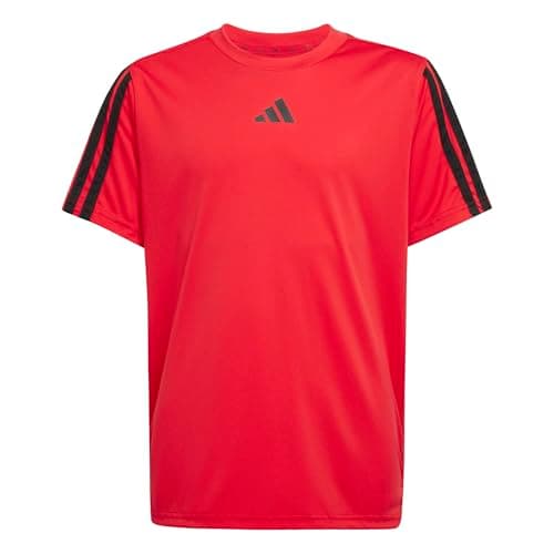 Image of adidas Train Essentials 3-Stripes T-Shirt Boy's, Pure Ruby/Black, 13-14 Years